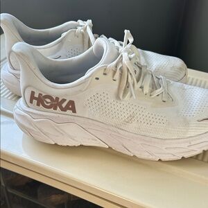 Hoka White and Brown Running Shoes